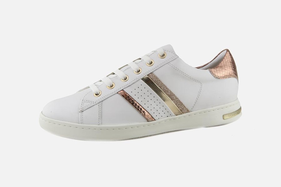 Women Geox | Geox - Jaysen B White Rosegold Sneakers On Labotte