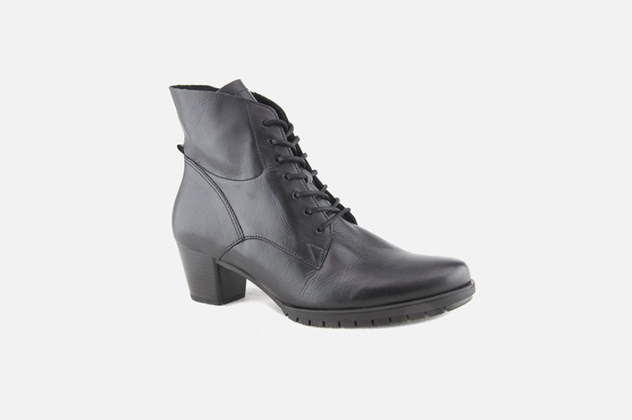 Women Gabor | Gabor - Joplin Lisse Noir Lace-Up Boots On Labotte