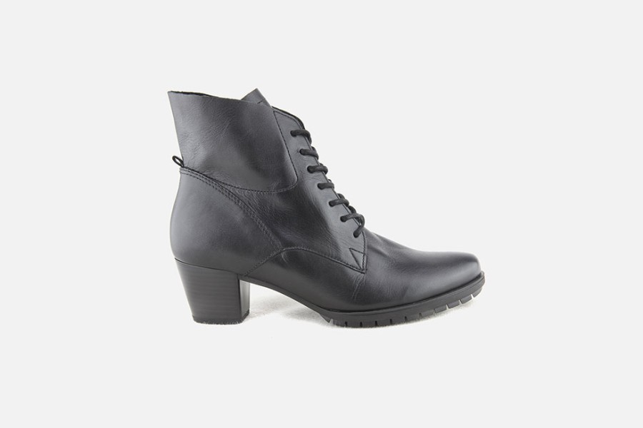 Women Gabor | Gabor - Joplin Lisse Noir Lace-Up Boots On Labotte