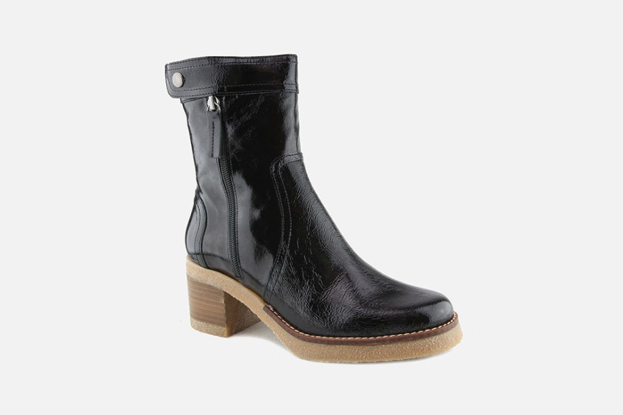 Women Jhay | Jhay - Verano Lack Black Ankle Boots On Labotte
