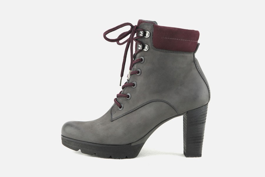 Women Paul Green | Paul Green - Parsifal Grey Lace-Up Boots On Labotte