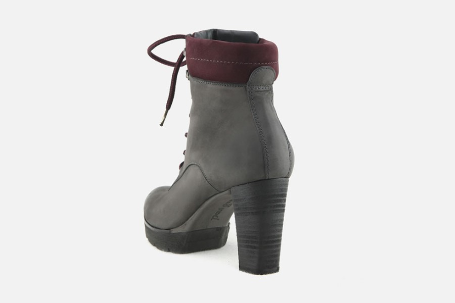 Women Paul Green | Paul Green - Parsifal Grey Lace-Up Boots On Labotte