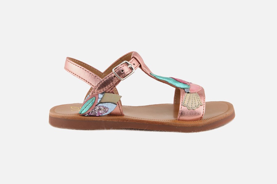 Girls Pom d'Api | Pom D'Api - Plagette Colibri Metallic Rose Sandals On Labotte