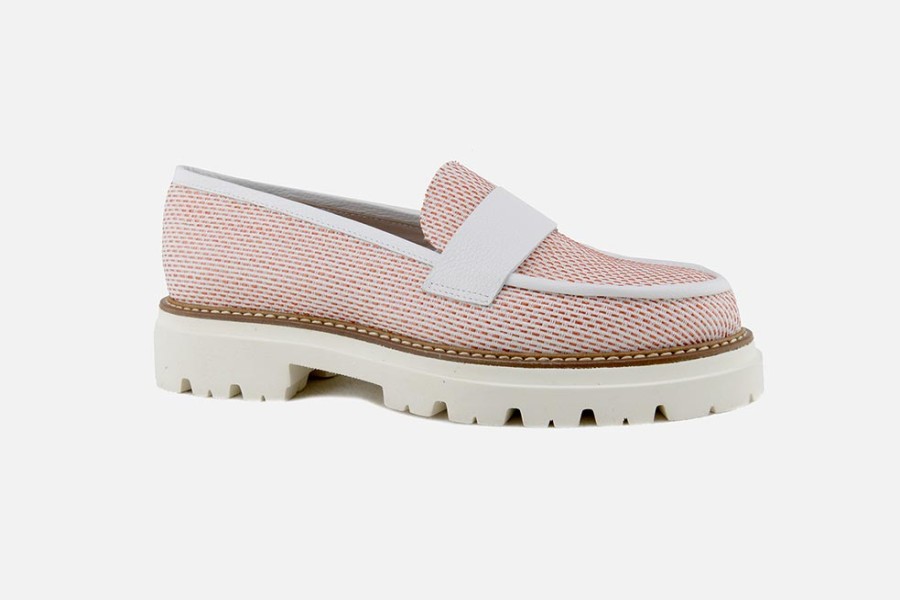 Women Rosana | Rosana - Stuttgart Orange Et Blanc Loafers On Labotte