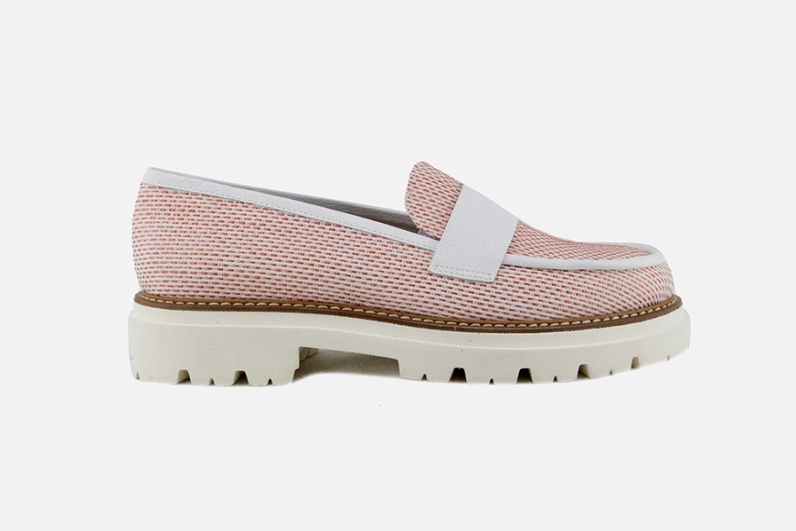 Women Rosana | Rosana - Stuttgart Orange Et Blanc Loafers On Labotte