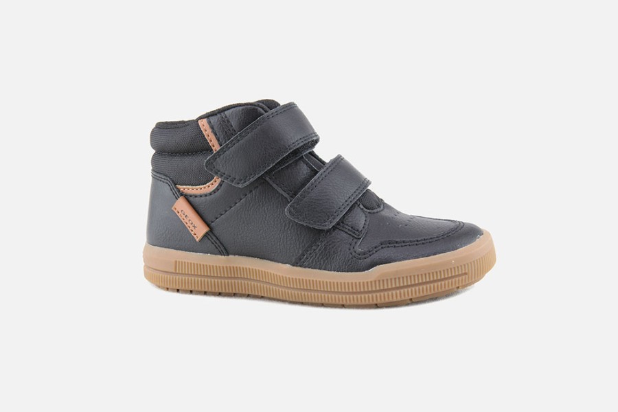 Boys Geox | Geox - Arzach Hi Scratch Black Cognac Velcro Shoes On Labotte