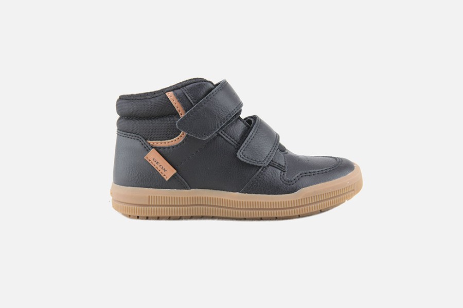 Boys Geox | Geox - Arzach Hi Scratch Black Cognac Velcro Shoes On Labotte