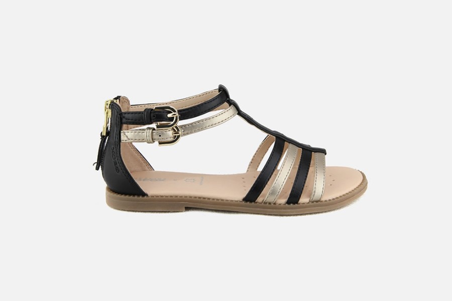 Girls Geox | Geox - Karly Sparta Noir Or Sandals On Labotte