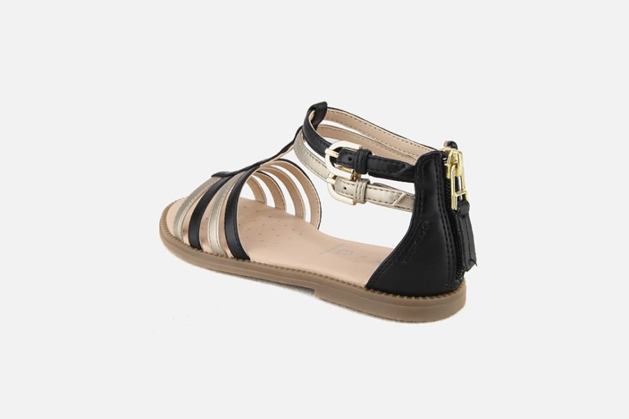 Girls Geox | Geox - Karly Sparta Noir Or Sandals On Labotte