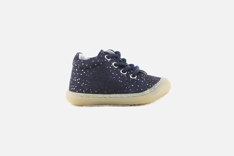 Girls Bellamy | Bellamy - Kalinou Pois Bleu Lace-Up Boots On Labotte