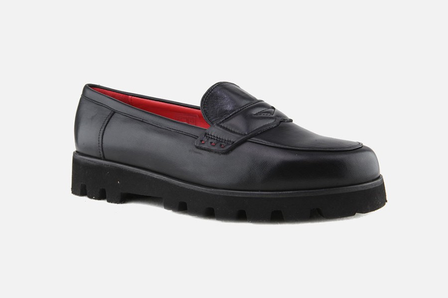 Women Pas de Rouge | Pas De Rouge - Mocky Soft Black Loafers On Labotte