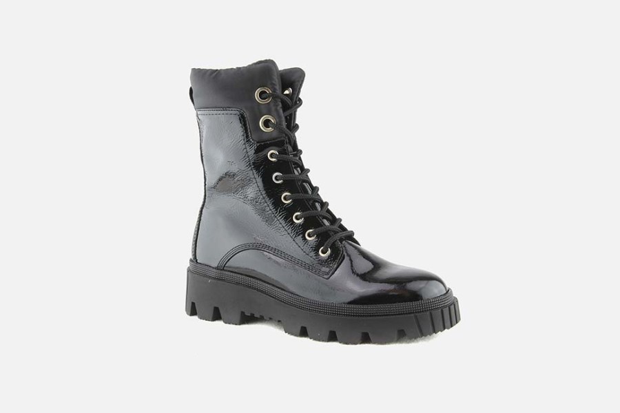 Women Gabor | Gabor - Huckleberry Lack Black Lace-Up Boots On Labotte