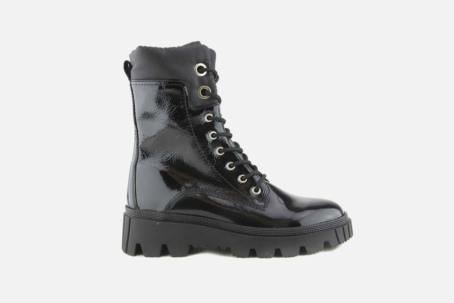 Women Gabor | Gabor - Huckleberry Lack Black Lace-Up Boots On Labotte