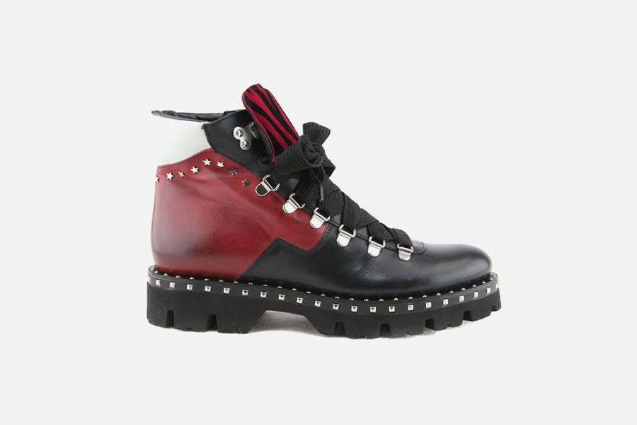 Women Guglielmo Rotta | Guglielmo Rotta - Graphic Noir Rouge Lace-Up Boots On Labotte