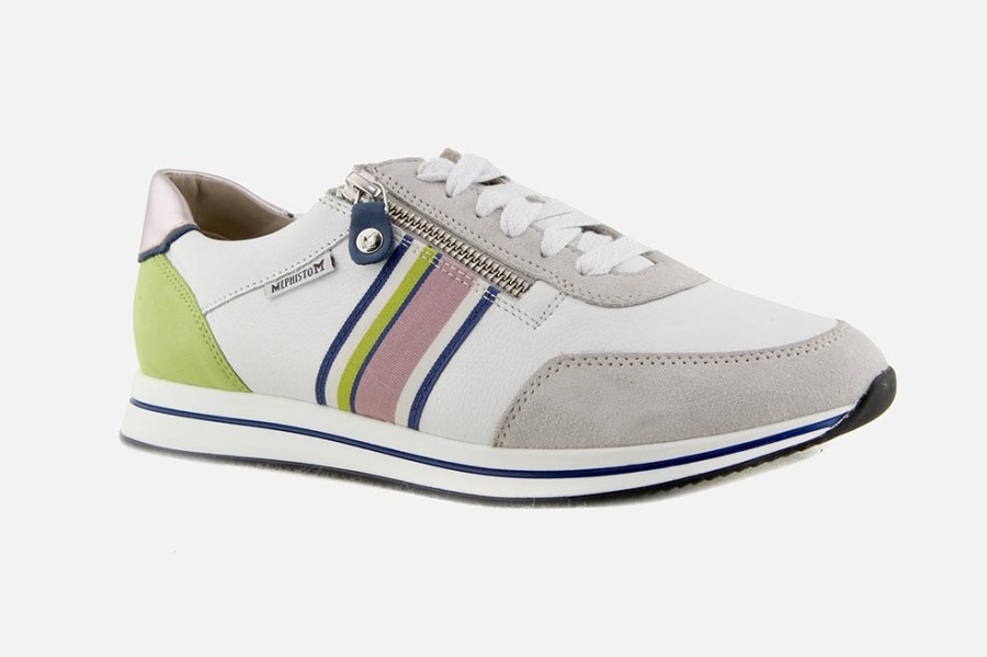 Women Mephisto | Mephisto - Lucille Blanc Pistache Sneakers On Labotte