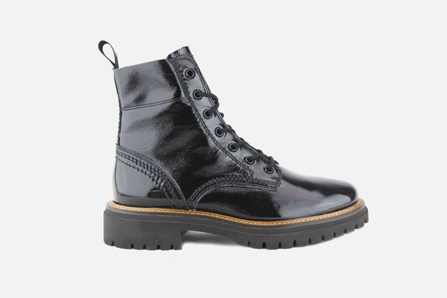 Women Paul Green | Paul Green - Powell Lack Black Lace-Up Boots On Labotte