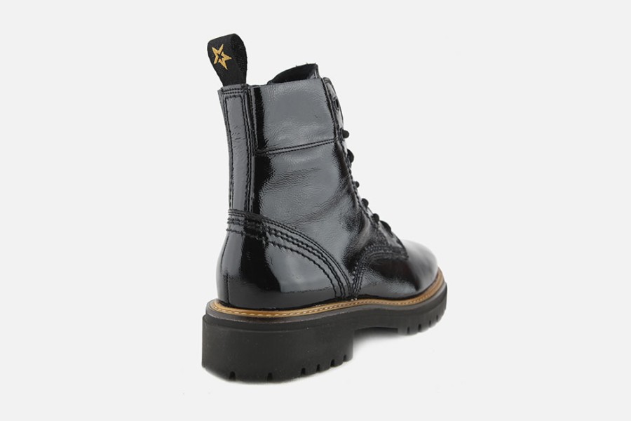 Women Paul Green | Paul Green - Powell Lack Black Lace-Up Boots On Labotte