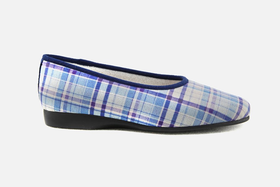 Women Exquise | Exquise - Reveuse Bleu Ecossais Low Slippers On Labotte