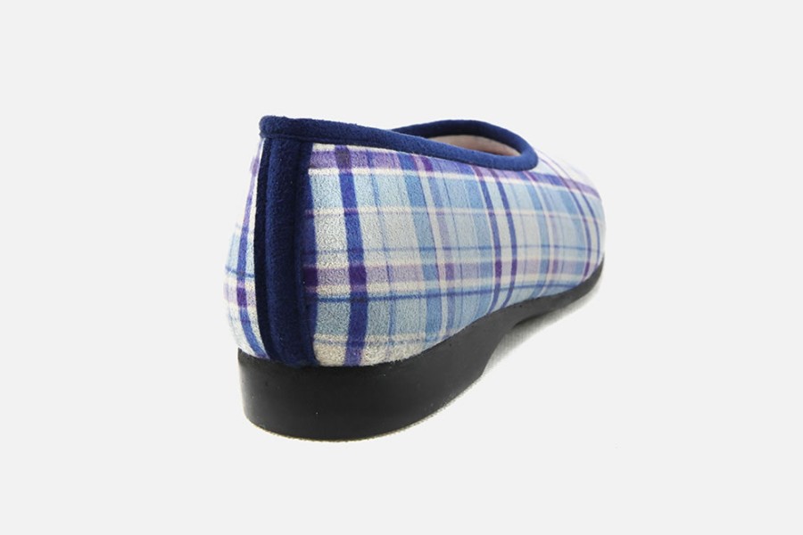 Women Exquise | Exquise - Reveuse Bleu Ecossais Low Slippers On Labotte