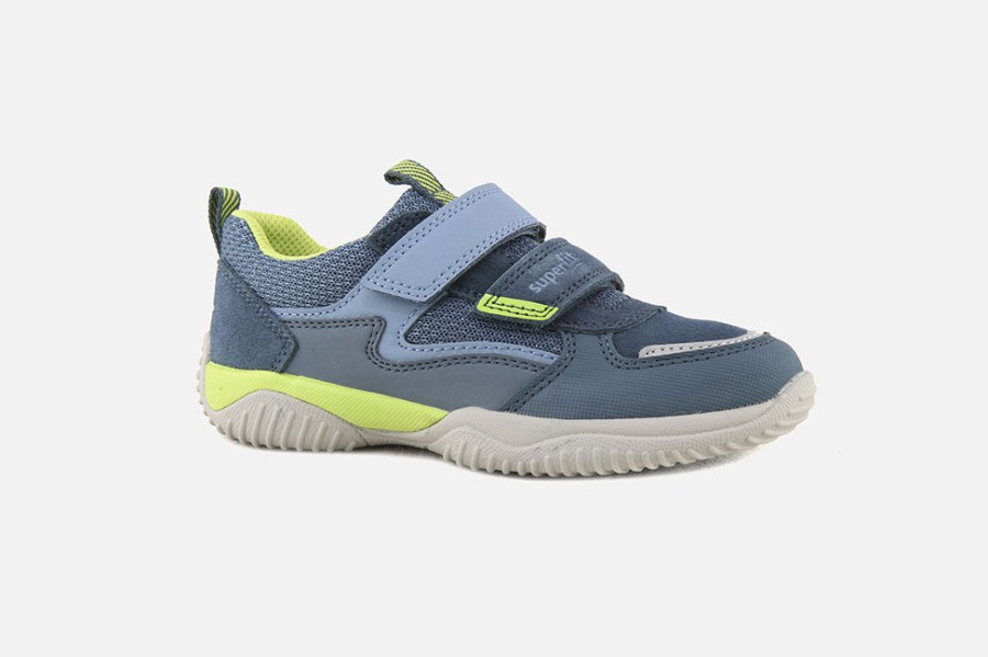 Boys Superfit | Superfit - Stormy Bleu Et Vert Velcro Shoes On Labotte