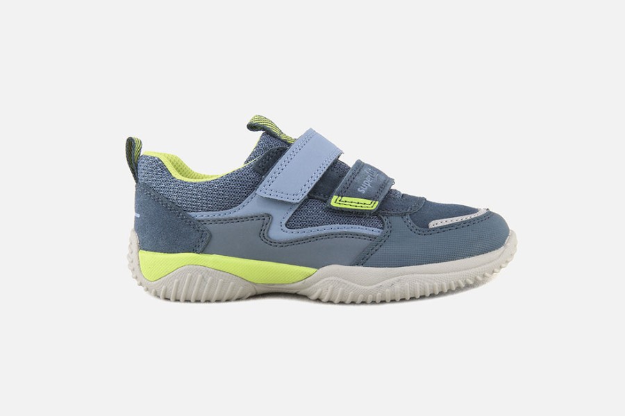 Boys Superfit | Superfit - Stormy Bleu Et Vert Velcro Shoes On Labotte