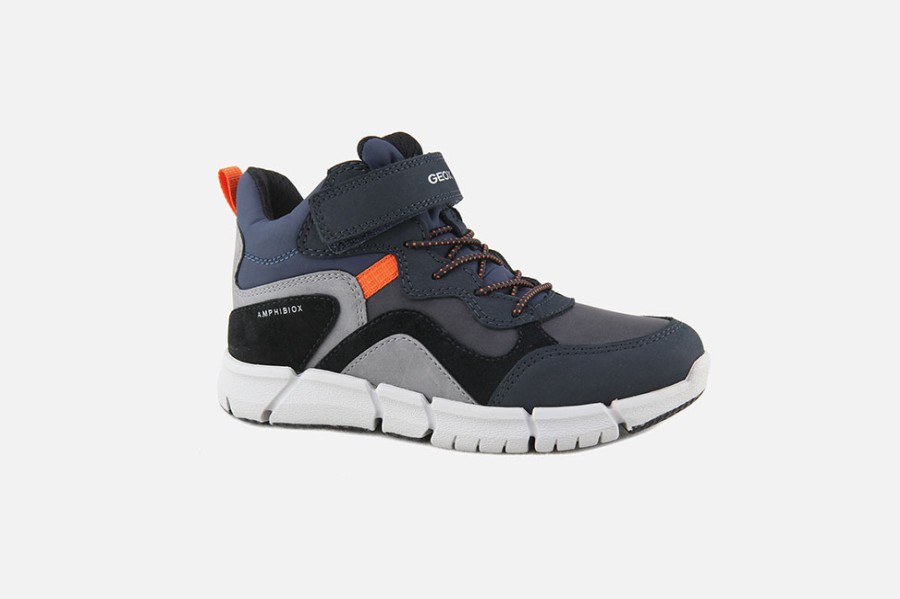 Boys Geox | Geox - Flexyper Abx Navy Orange Lace-Up Boots On Labotte