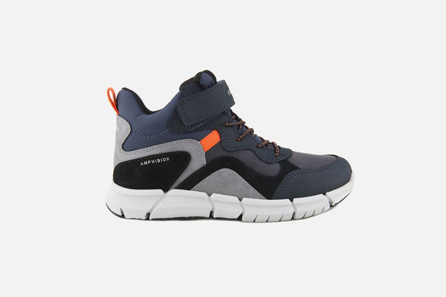 Boys Geox | Geox - Flexyper Abx Navy Orange Lace-Up Boots On Labotte