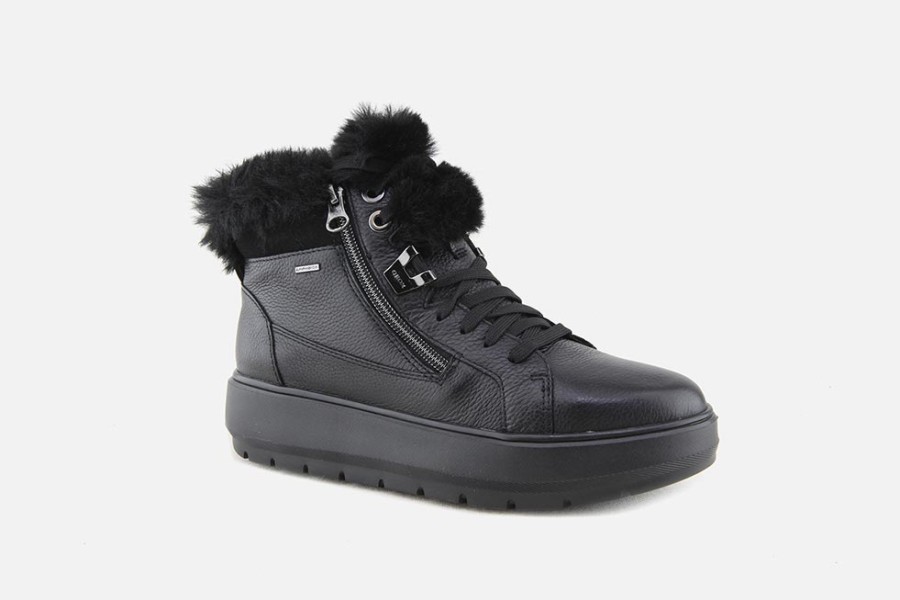 Women Geox | Geox - Kaula Abx Noir Lace-Up Boots On Labotte