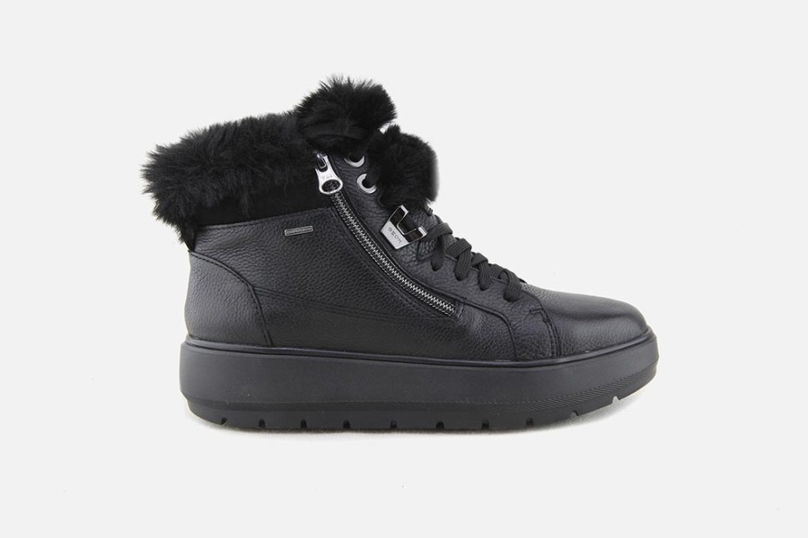 Women Geox | Geox - Kaula Abx Noir Lace-Up Boots On Labotte