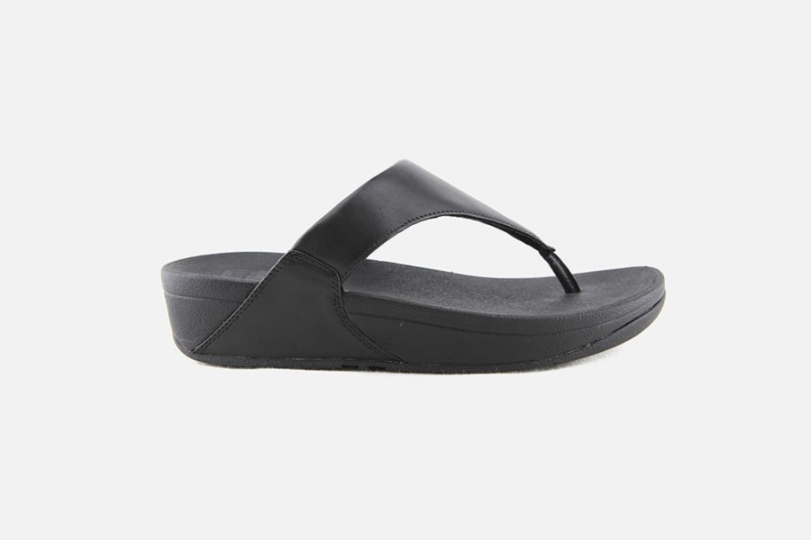 Women Fitflop | Fitflop - Lulu Leather Toepost Black Sandals On Labotte