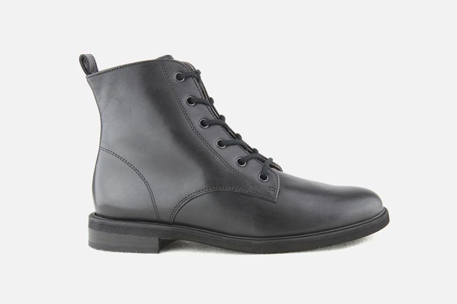 Women Paul Green | Paul Green - Perou Lisse Noir Lace-Up Boots On Labotte