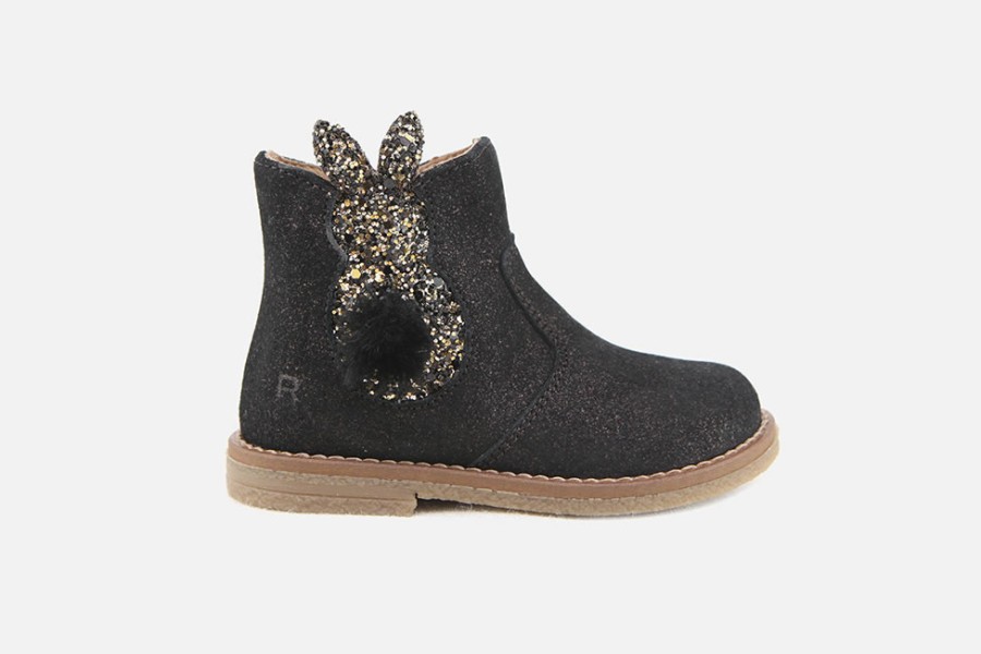 Girls Romagnoli | Romagnoli - Kimberley Black Glitter Ankle Boots On Labotte