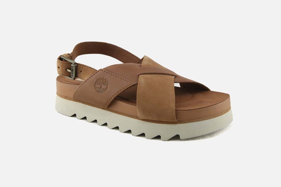 Women Timberland | Timberland - Santa Monica Cross Brown Sandals On Labotte