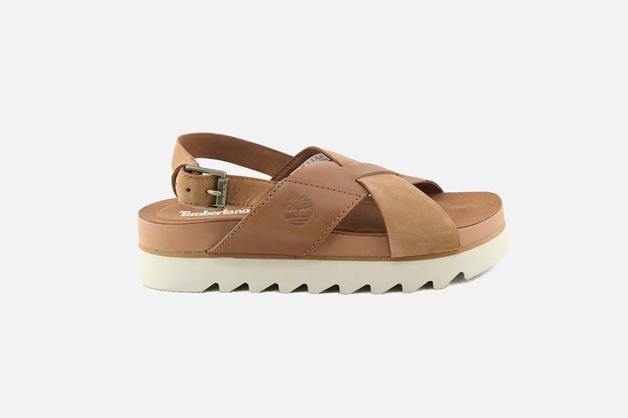Women Timberland | Timberland - Santa Monica Cross Brown Sandals On Labotte