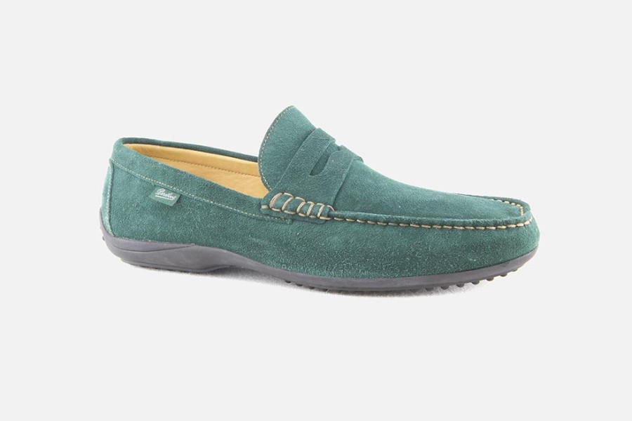 Men Paraboot | Paraboot - Cabrio Velours Vert Loafers On Labotte
