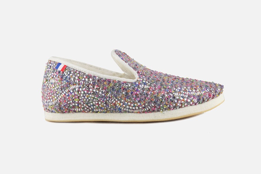 Women Les chaussons de Flo | Les Chaussons De Flo - Zaza Gris Multi Charentaises On Labotte