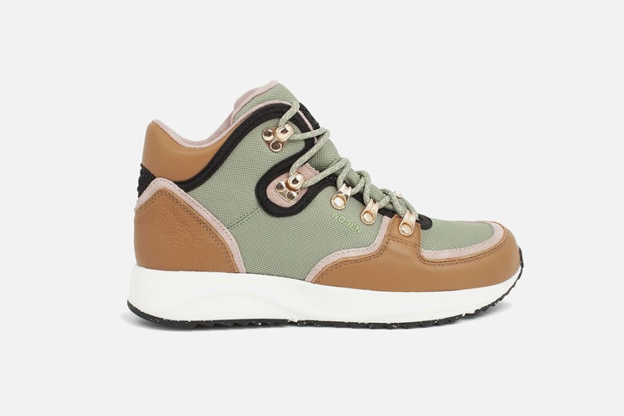 Women Woden | Woden - Millie Wpf Dusty Olive Lace-Up Boots On Labotte
