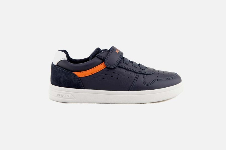 Boys Geox | Geox - Djrock Scratch Navy Orange Velcro Shoes On Labotte