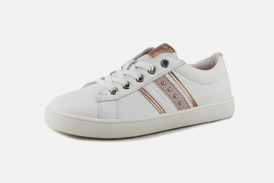 Girls Geox | Geox - Kathe White Rose Lace-Up Shoes On Labotte