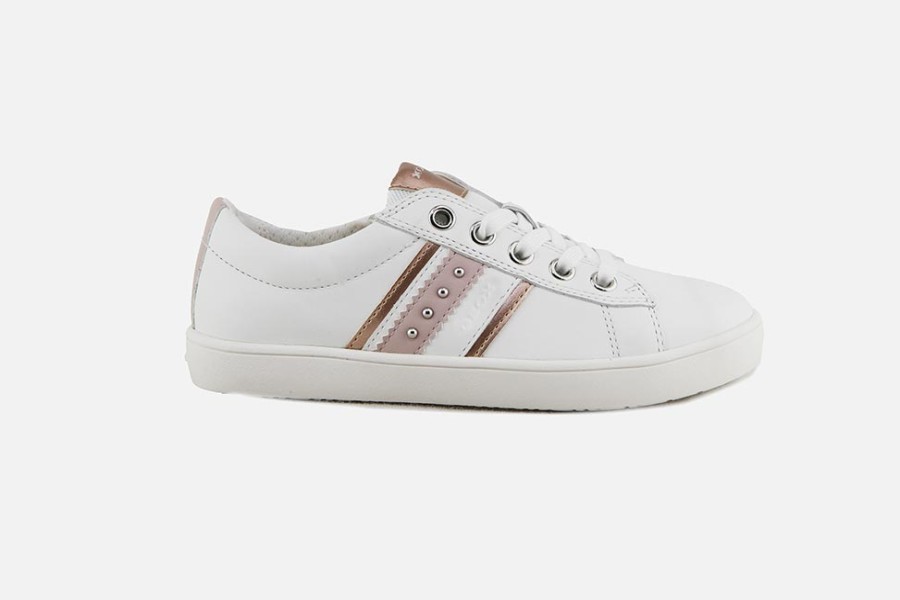 Girls Geox | Geox - Kathe White Rose Lace-Up Shoes On Labotte