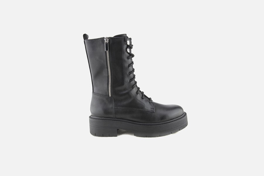 Women Geox | Geox - Spherica Ec7 Hi Boot Black Lace-Up Boots On Labotte