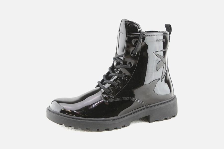 Girls Geox | Geox - Casey Hi Lack Black Lace-Up Boots On Labotte