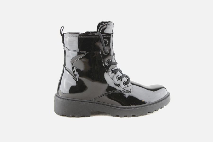Girls Geox | Geox - Casey Hi Lack Black Lace-Up Boots On Labotte