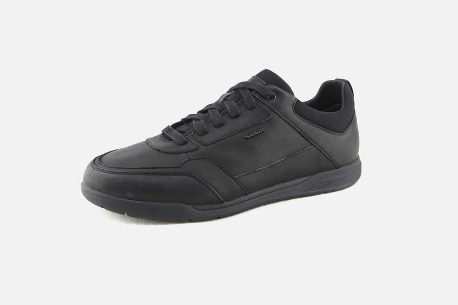 Men Geox | Geox - Spherica Ec3 Lace Lisse Noir Sneakers On Labotte