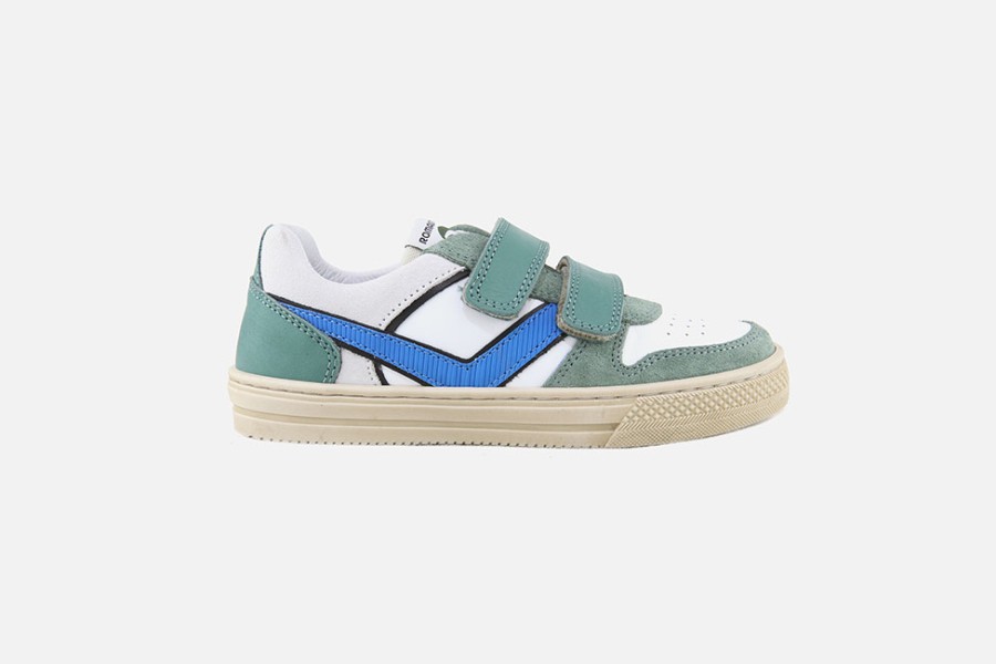 Boys Romagnoli | Romagnoli - Maxence Scratch Vert Blanc Velcro Shoes On Labotte