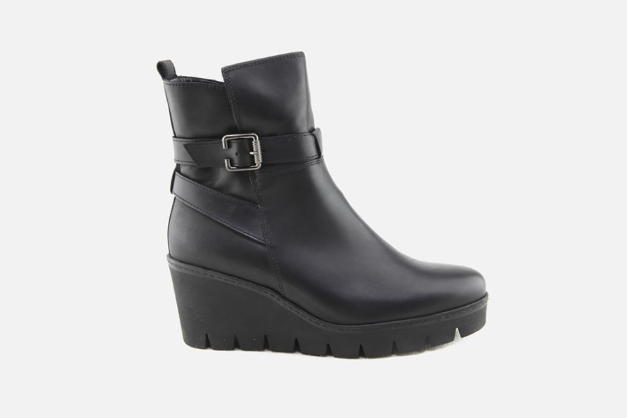 Women Gabor | Gabor - Jasione Lisse Noir Ankle Boots On Labotte