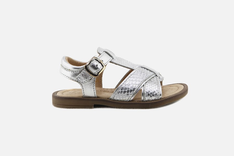 Girls Romagnoli | Romagnoli - Apolline Snake Argent Sandals On Labotte