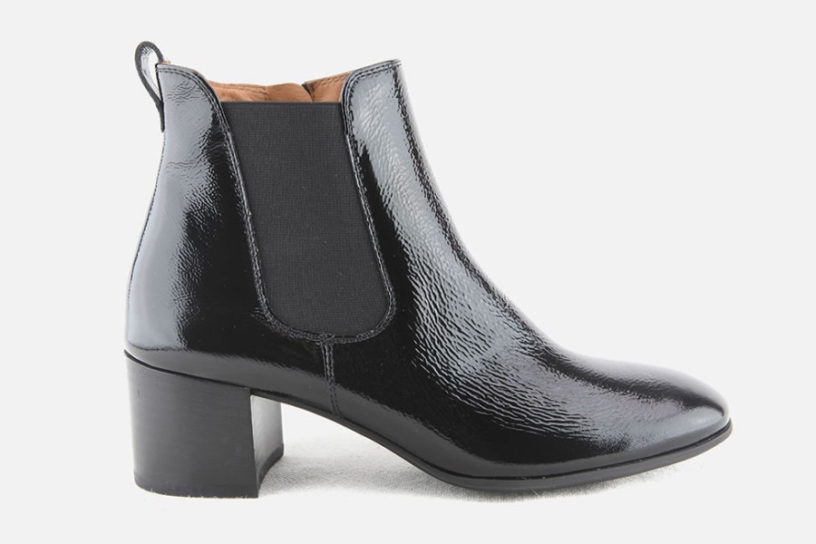 Women Paul Green | Paul Green - Parfaite Lack Black Ankle Boots On Labotte