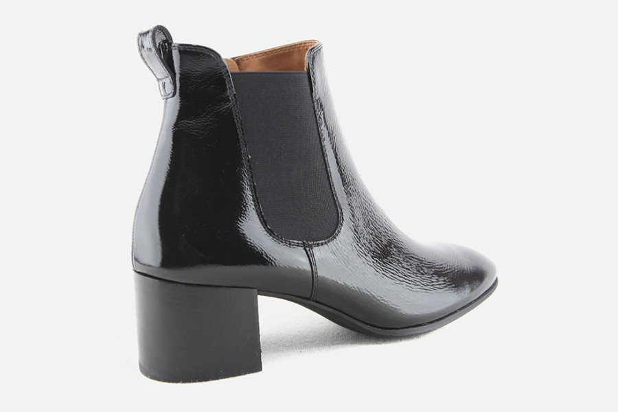 Women Paul Green | Paul Green - Parfaite Lack Black Ankle Boots On Labotte
