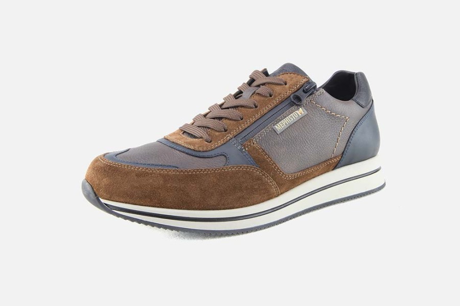 Men Mephisto | Mephisto - Gilford Brown Blue Sneakers On Labotte